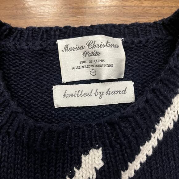 Marisa Christina Sweater Small Medium Nautical Anchor Sequin Navy White - Picture 3 of 11